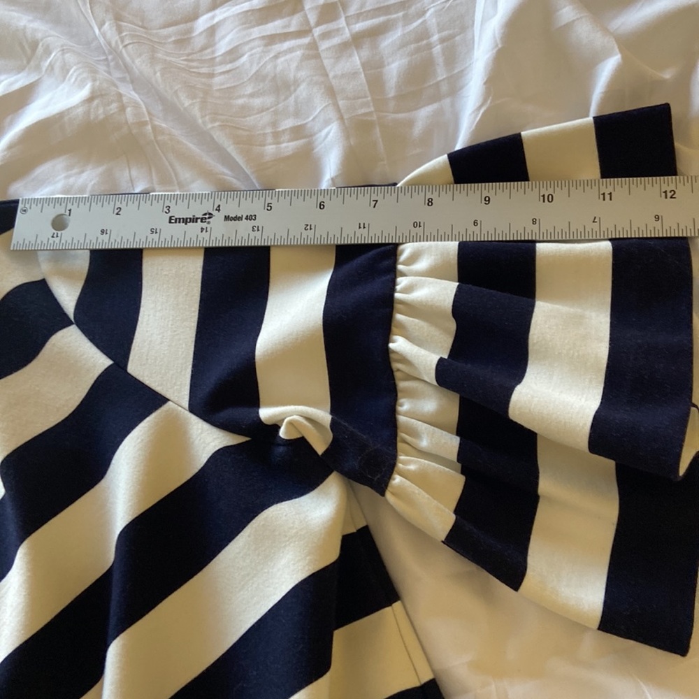 LRalph Lauren Navy White Striped Dress Womens Med Bell Sleeve Midi Nautical - Picture 9 of 11